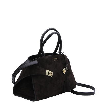 Dark Brown Leather Hug S Suede Top Handle Bag - Image 2