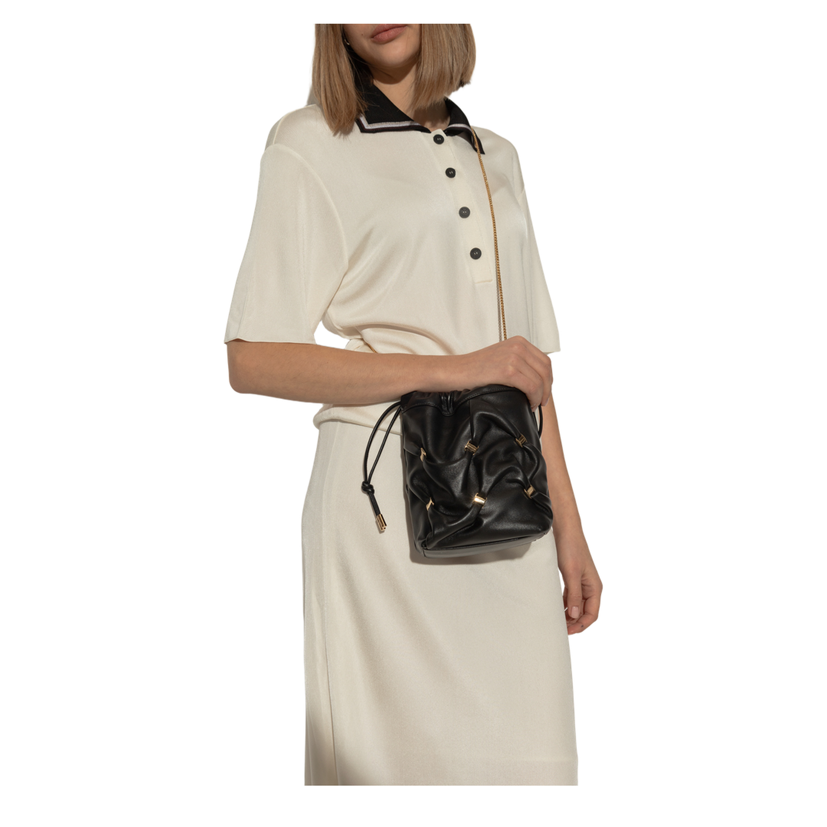 Elegant Black Bucket Shoulder Bag - Image 2