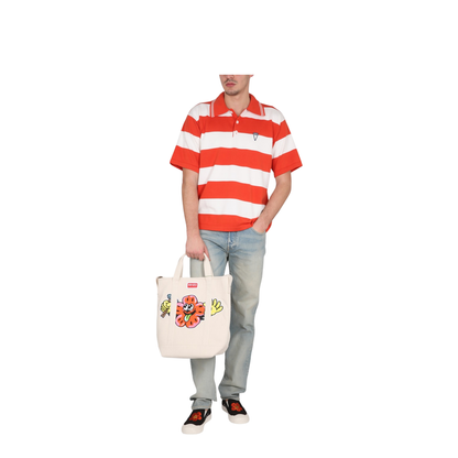 Orange Striped Cotton Polo Shirt - Image 2