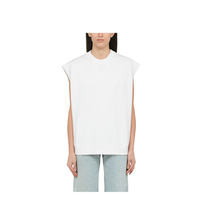 White Cotton Over Vest With Logo - Image 1