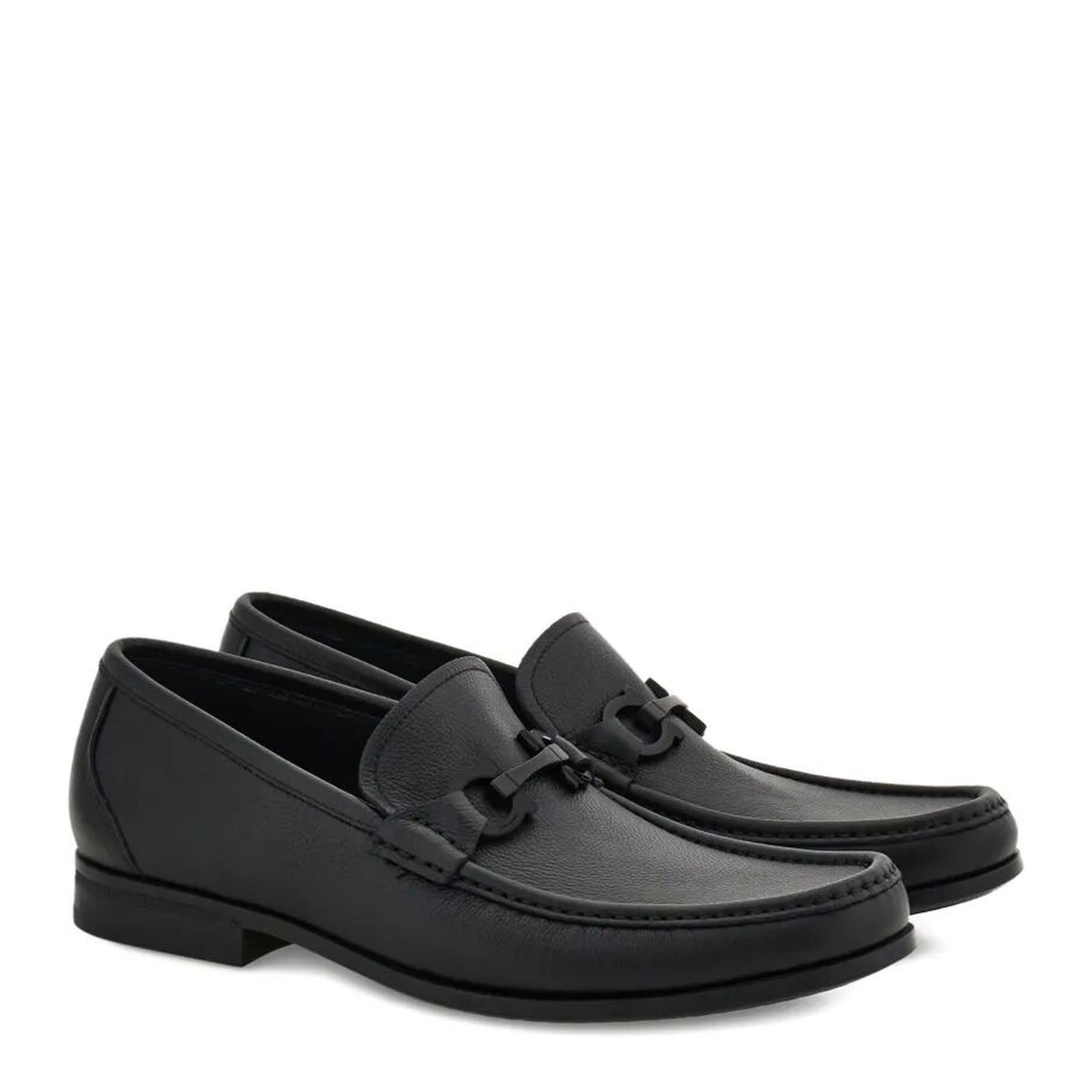 Leather Loafers with Gancini Buckle - Image 2