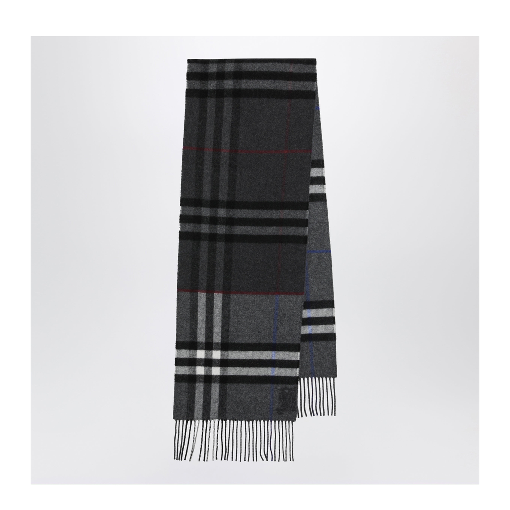 Reversible Check Cashmere Scarf In Grey - Image 1
