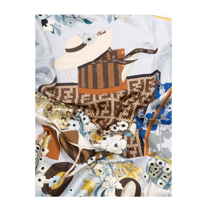Gardening Light Blue Multicoloured Silk Foulard - Image 2