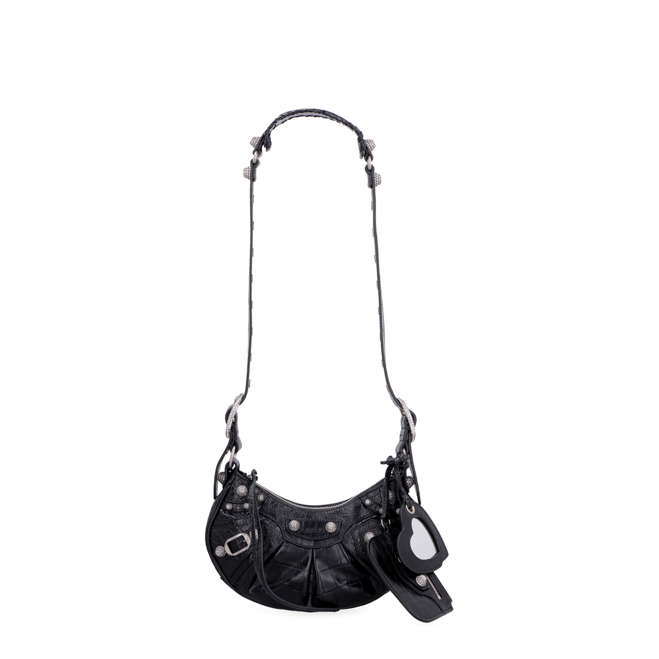 Le Cagole Xs Shoulder Bag in Black Crocodile Embossed With Rhinestones - Image 4