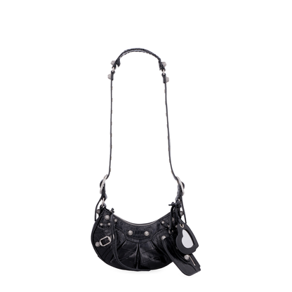 Le Cagole Xs Shoulder Bag in Black Crocodile Embossed With Rhinestones - Image 4