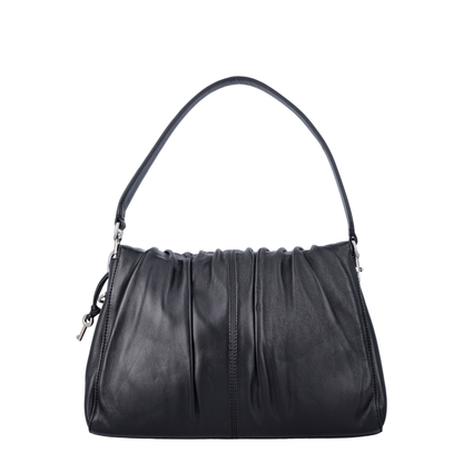 Ruched Detail Leather Crossbody Bag - Black - Image 3