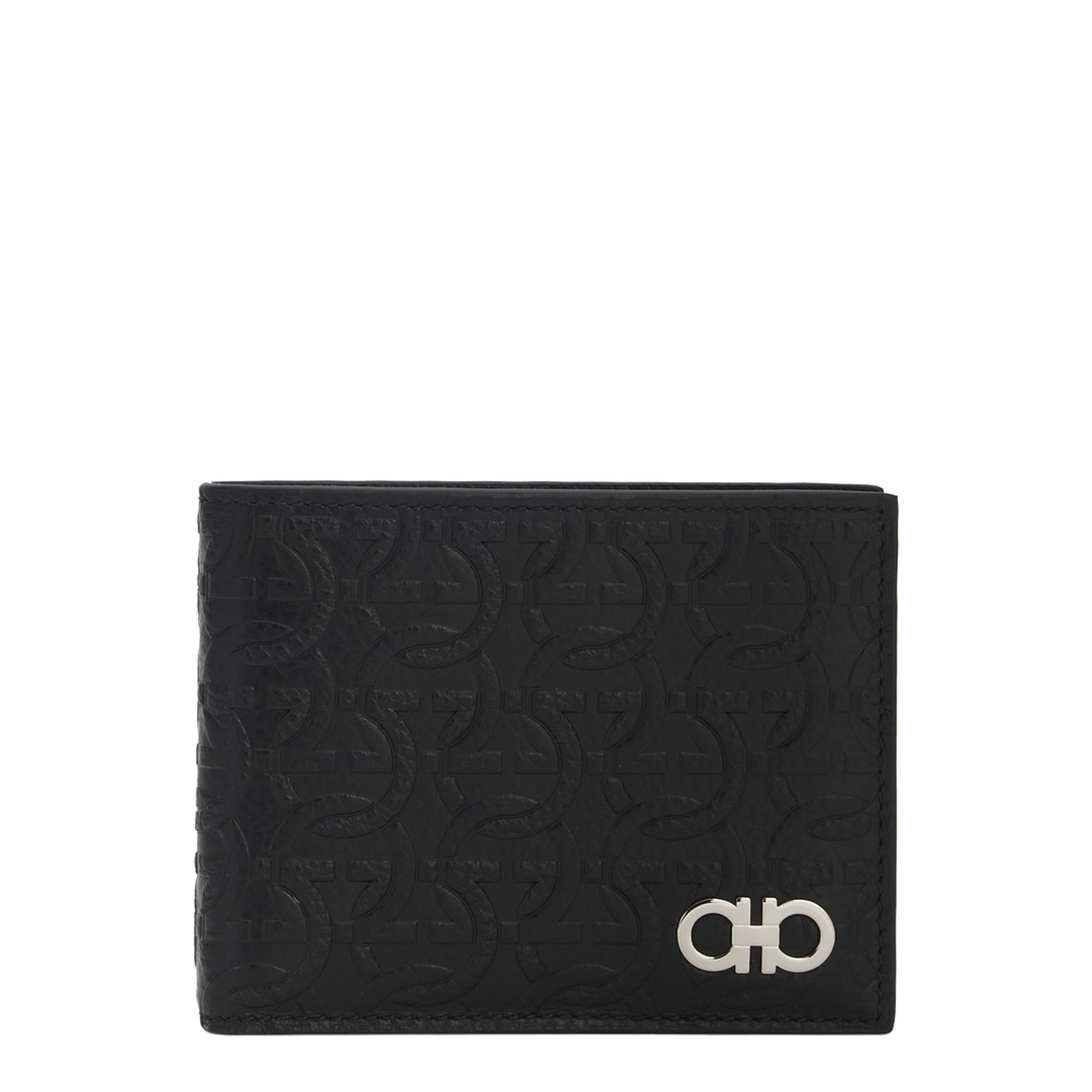 Gancini Grained Calf Leather Bifold Wallet With ID Window - Black - Image 1