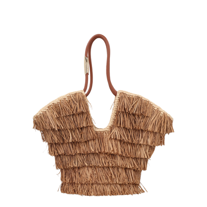Goldentime Medium Fringed Tote Bag - Brown - Image 1