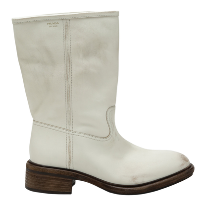 Talc-Colored Boots In Aged-Effect Leather - Image 1
