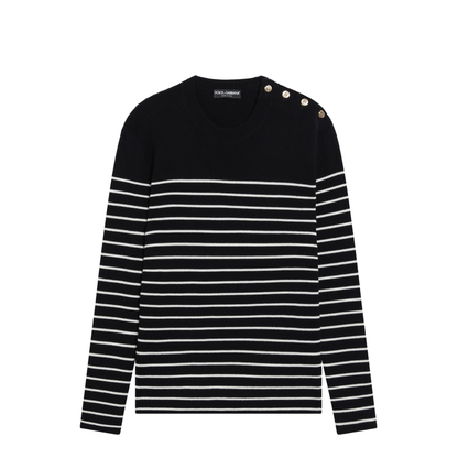 Blue/White Striped Wool Sweater with Buttons - Image 1