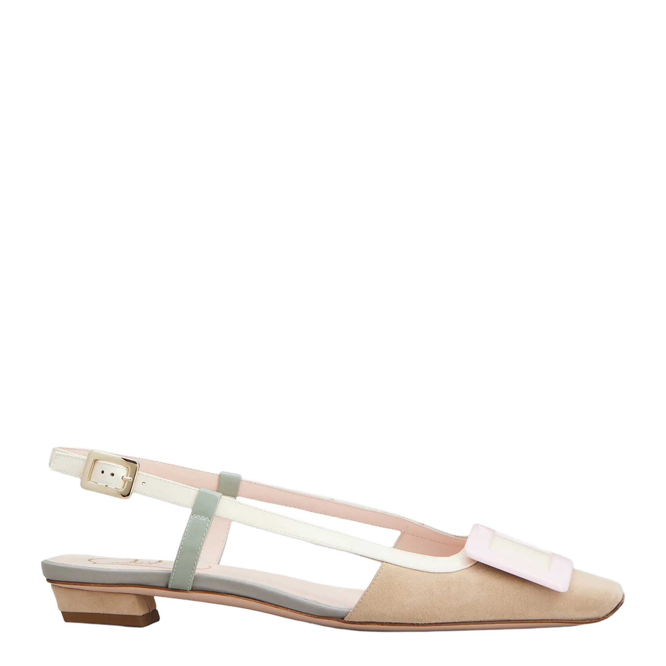 Belle Vivier slingback ballet flats in beige/cream/purple suede - Image 1