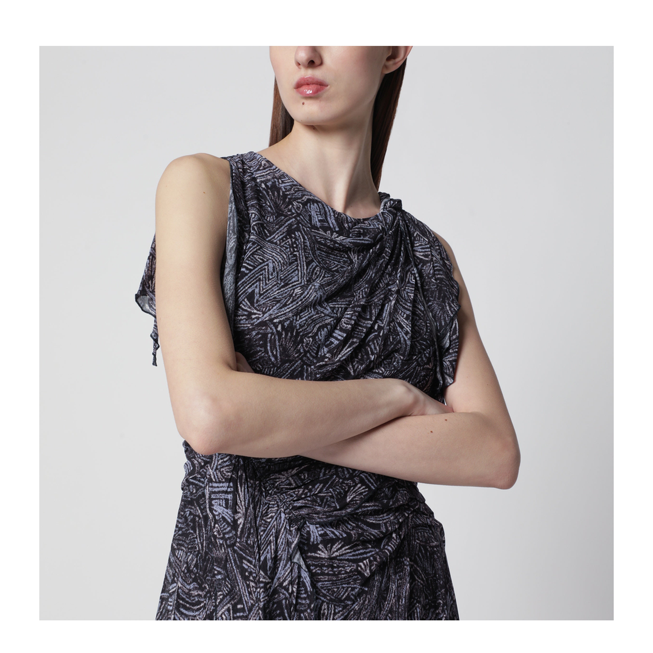 Asymmetrical Mini Dress Faded Night in Silk - Image 2