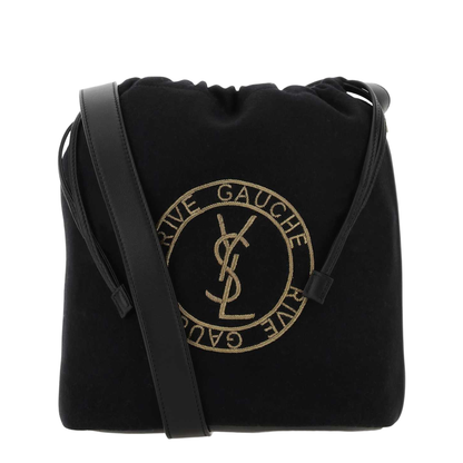 Drawstring Crossbody Pouch, Gold Hardware - Image 1