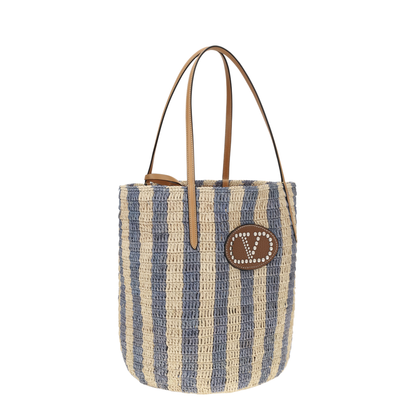 Striped Raffia Bucket Bag - Image 2