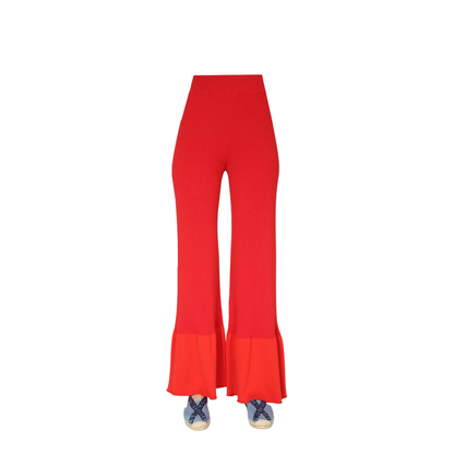Double Layered Slinky Gold Hardware Belt Detail Trouser Co-Ord in Red - Image 1