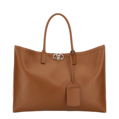 Brown Leather VLogo Shopping Bag - Image 1