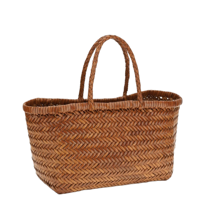 Mini Flat Gora Handwoven Basket & Buffalo Calf Leather Tote - Bruciato - Image 3