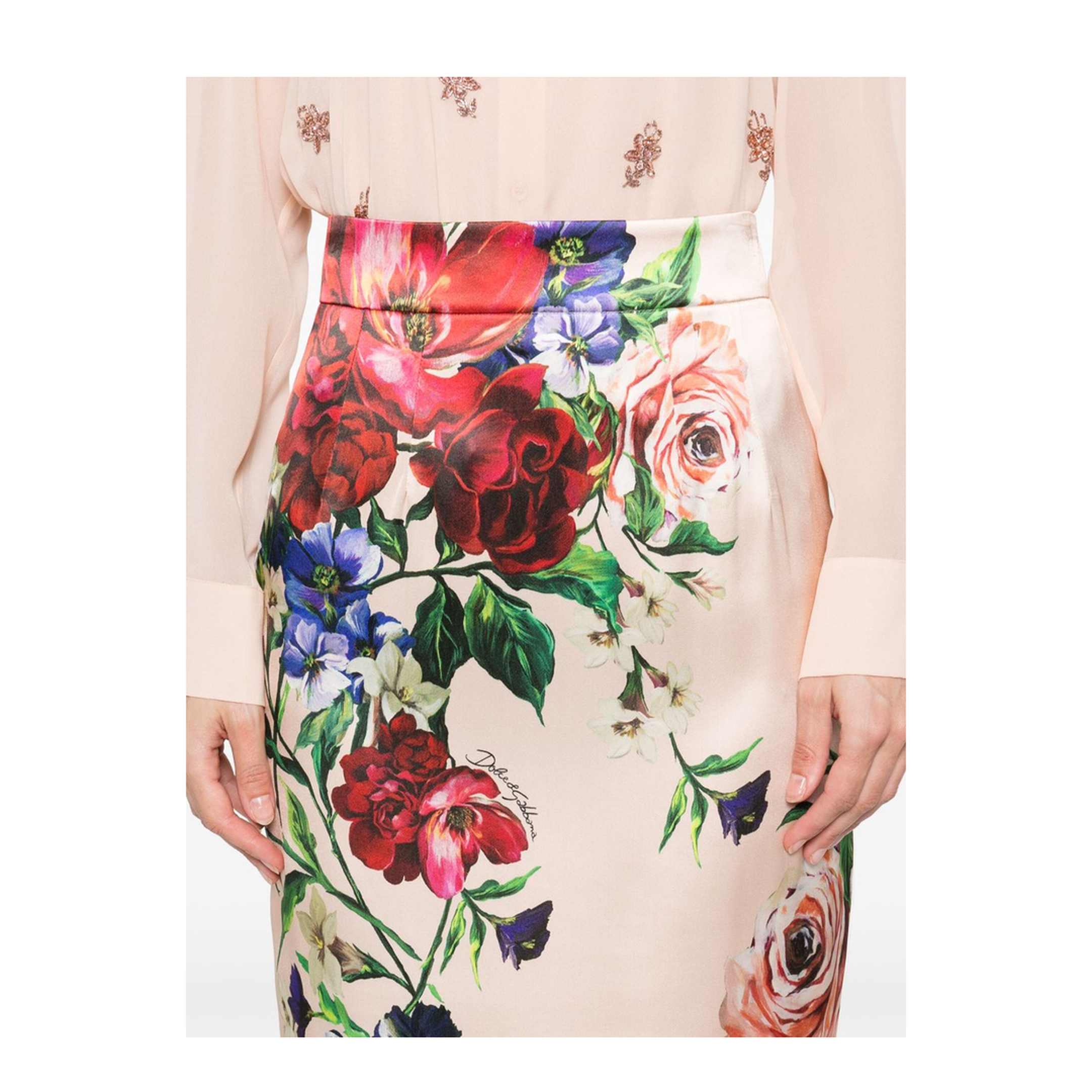 Flower Print Satin Midi Pencil Skirt - Image 4