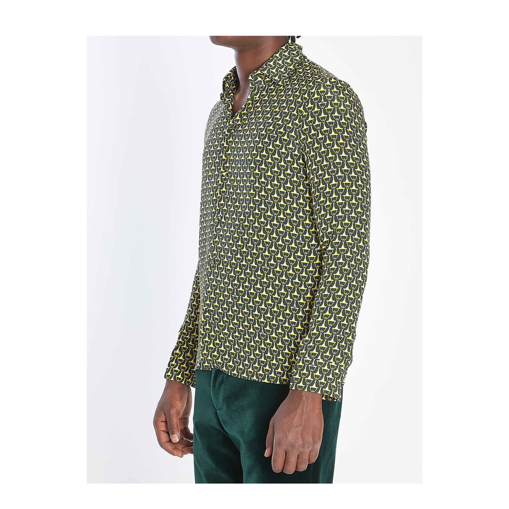 Crêpe de Chine Silk Shirt in Dark Green and Gold - Image 2