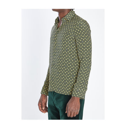 Crêpe de Chine Silk Shirt in Dark Green and Gold - Image 2