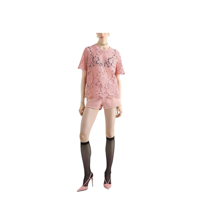 Short-sleeved Cordonetto Lace T-shirt in Pink - Image 5