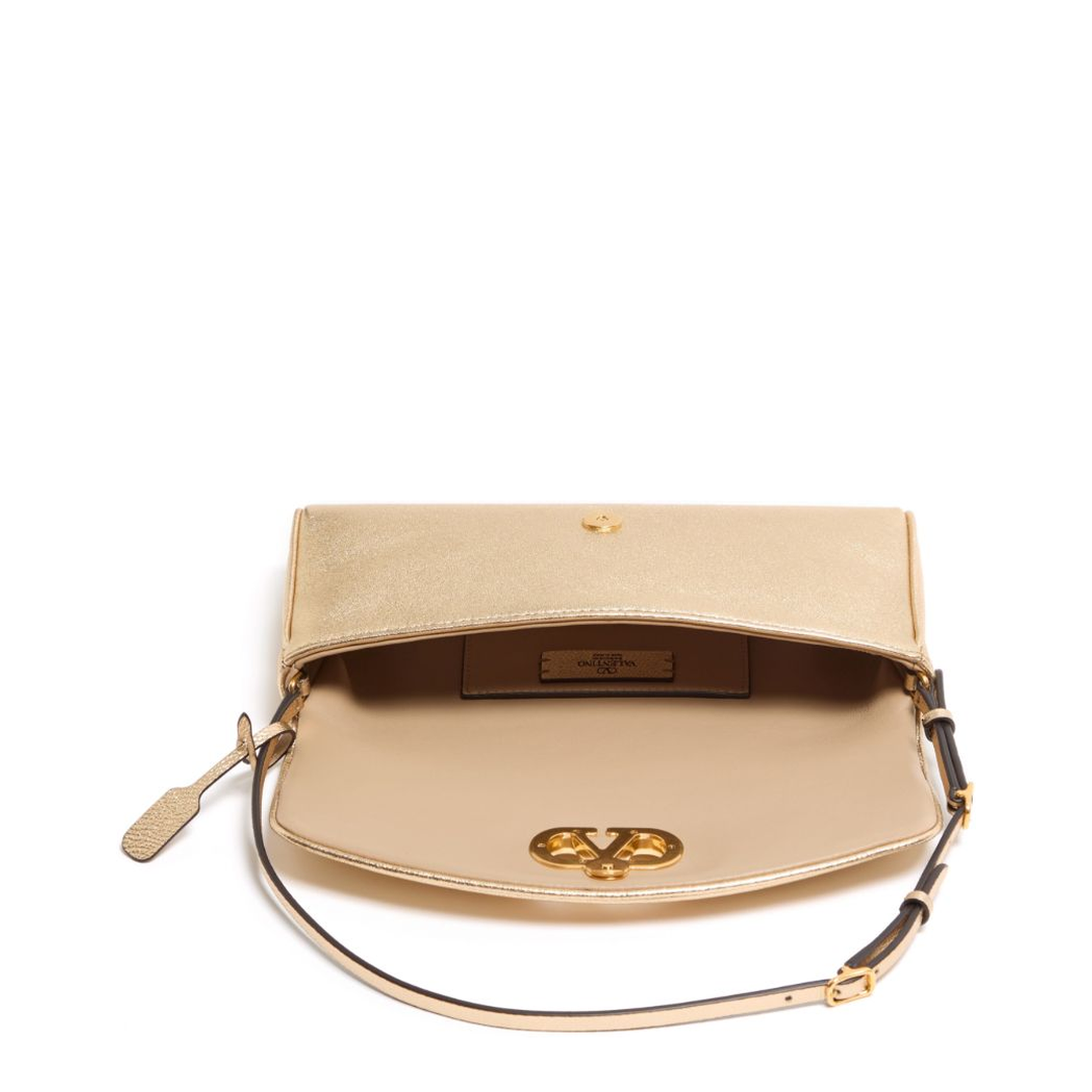 DeVain Small Laminated Nappa Leather Shoulder Bag - Gold - Image 4