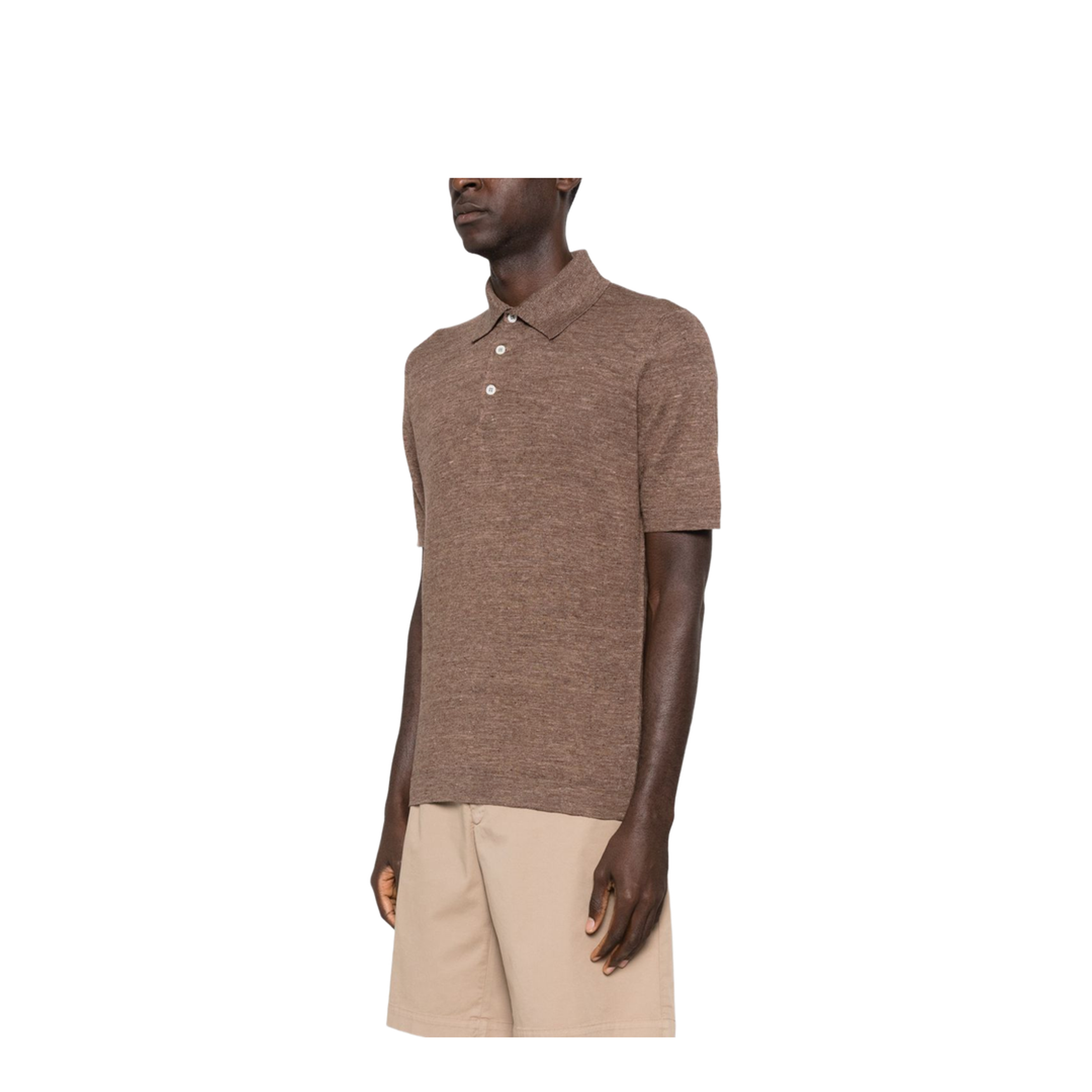 Polo Collar Chest Stripe Linen and Cotton Blend Shirt - Image 4