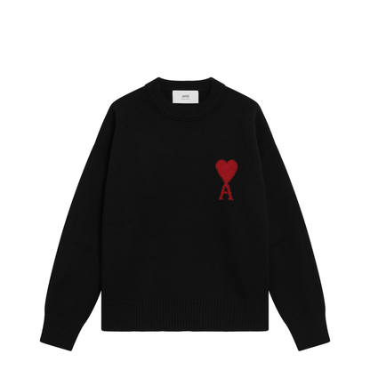 Black Wool De Coeur Crewneck Sweater - Image 1
