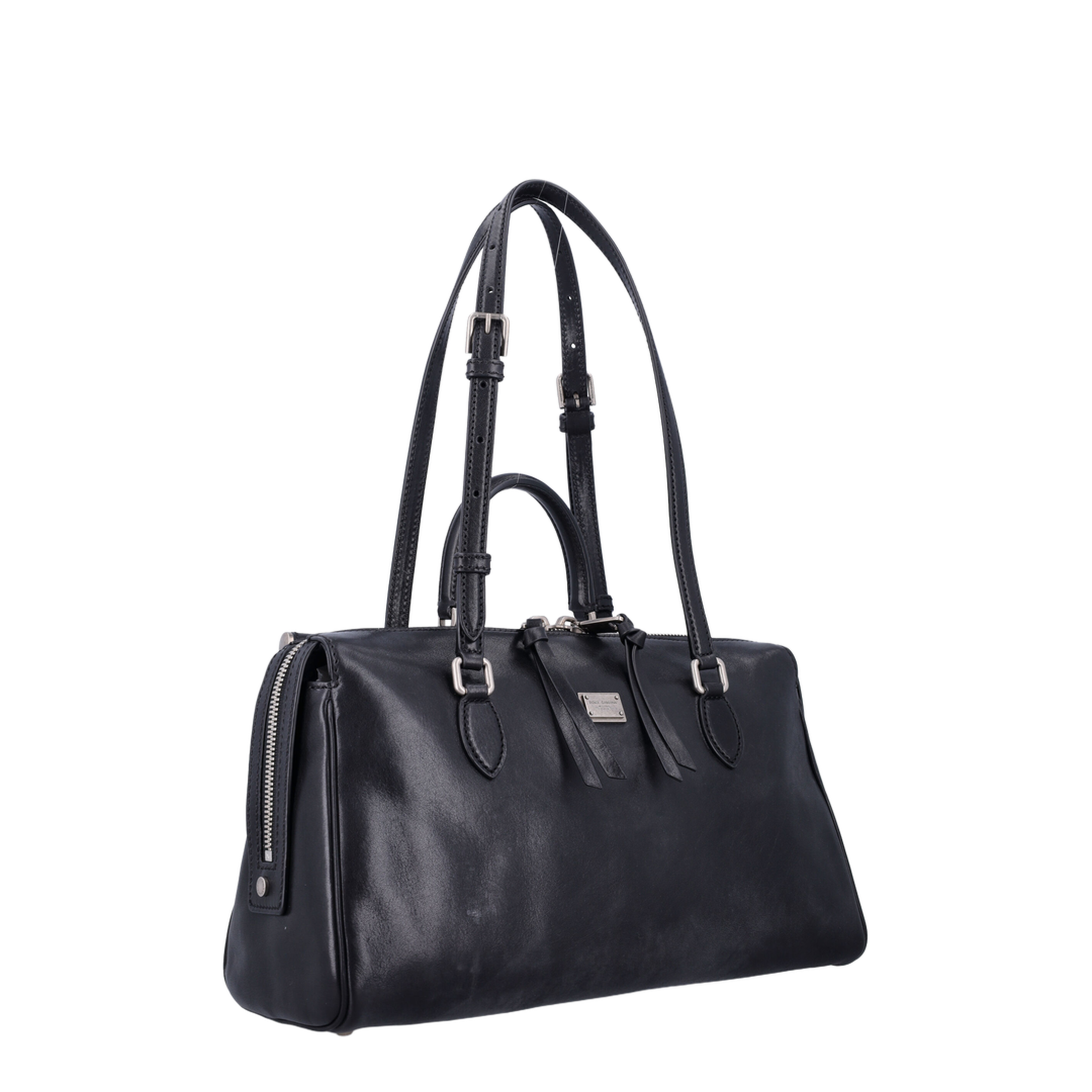 Vittoria Medium Calfskin Top Handle Bag - Black - Image 2