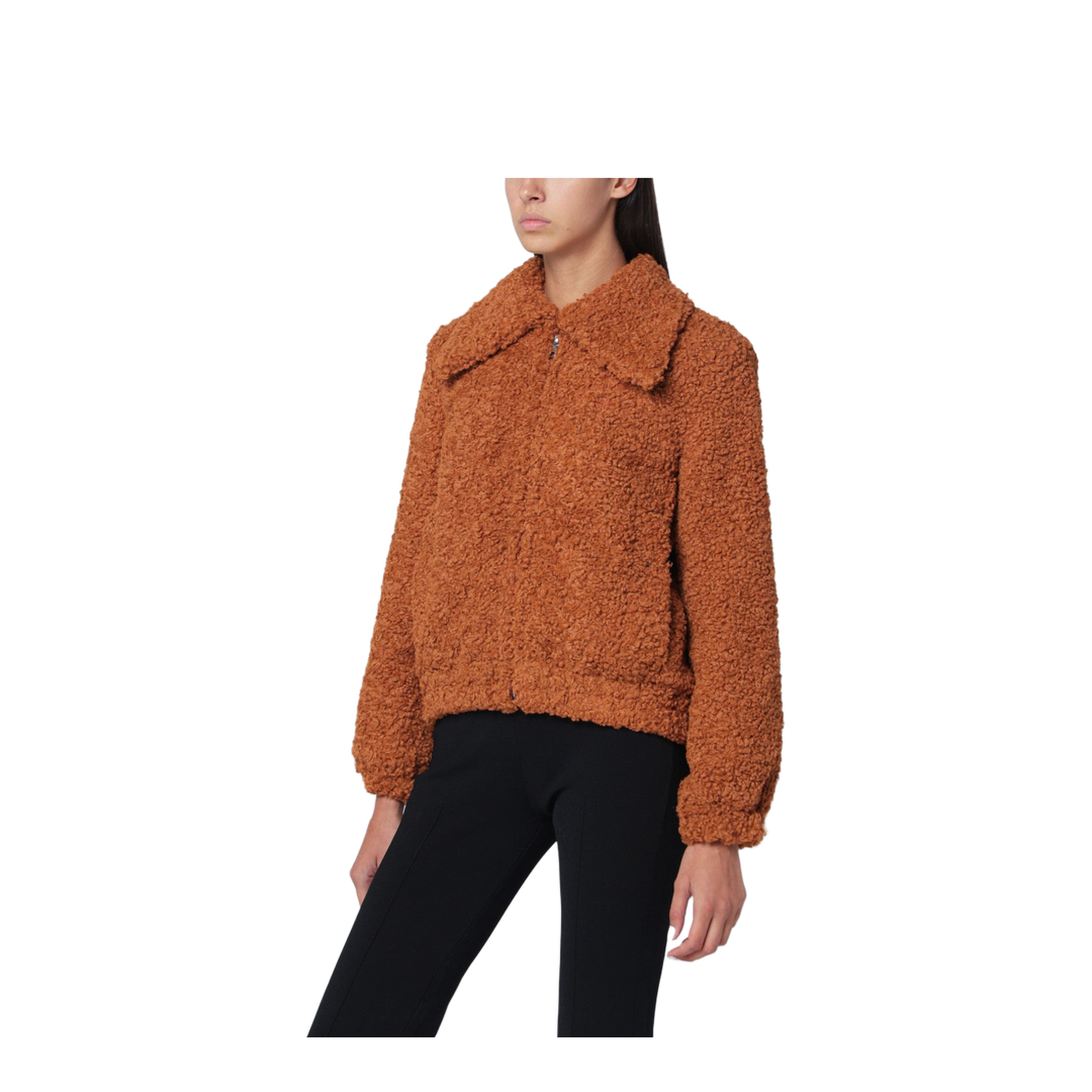 Pumpkin-coloured Faux Fur Bomber Jacket - Image 1