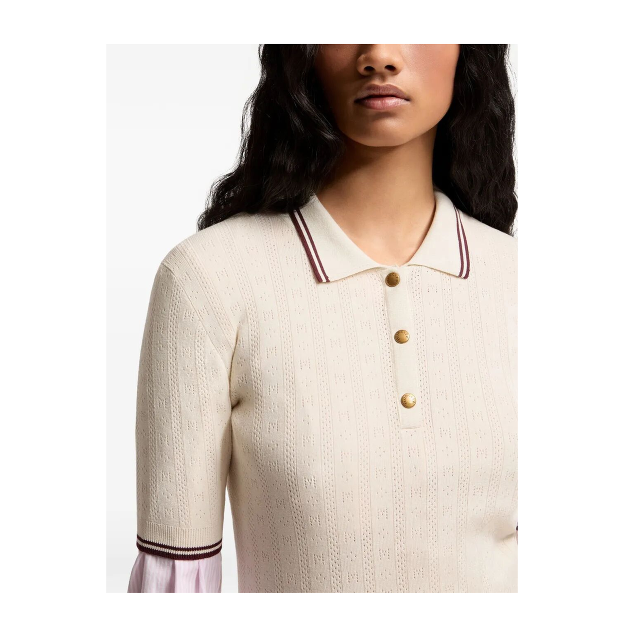 Rhombus and Logo Pattern Cotton Polo Shirt - Image 5