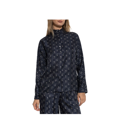 Navy Blue Paisley Print Button Fastening Mandarin Collar Long Sleeves - Image 2