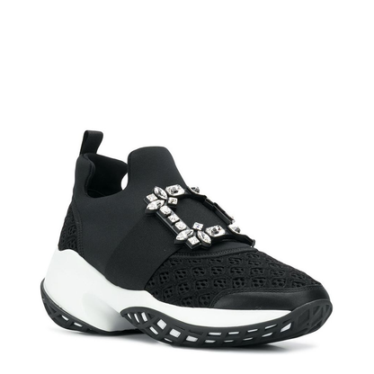 Black and White Leather Embellished Slip-On Sneakers - Image 2
