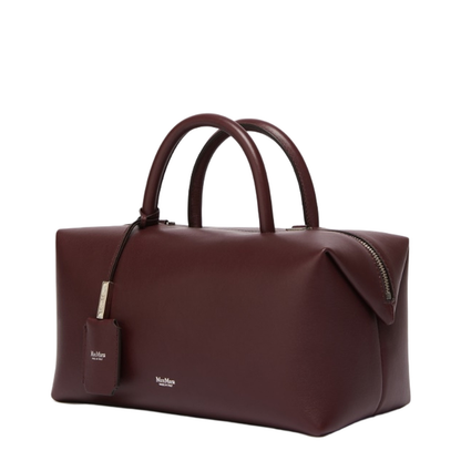 Medium Natural Leather Bowler Bag Bordeaux - Image 2