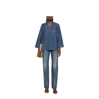 Cotton Denim Shirt - Blue - Image 2