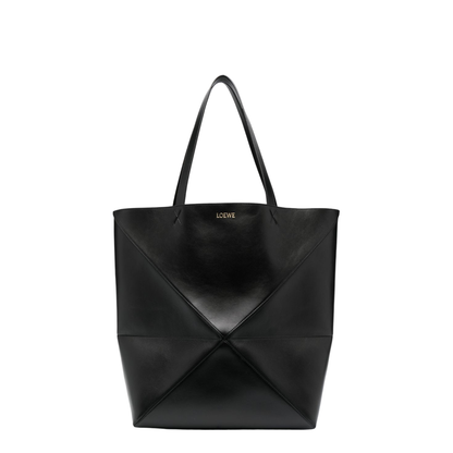 Puzzle Fold XL Shiny Calfskin Tote - Black - Image 1