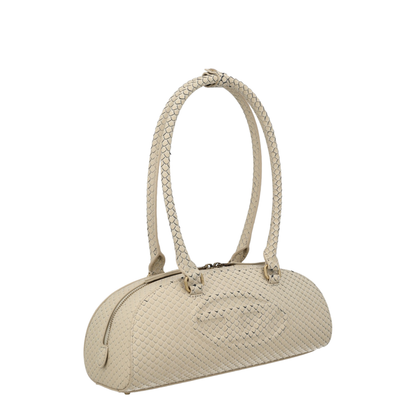1DR Dome Elongated Snake-Effect Leather Shoulder Bag - Beige - Image 3