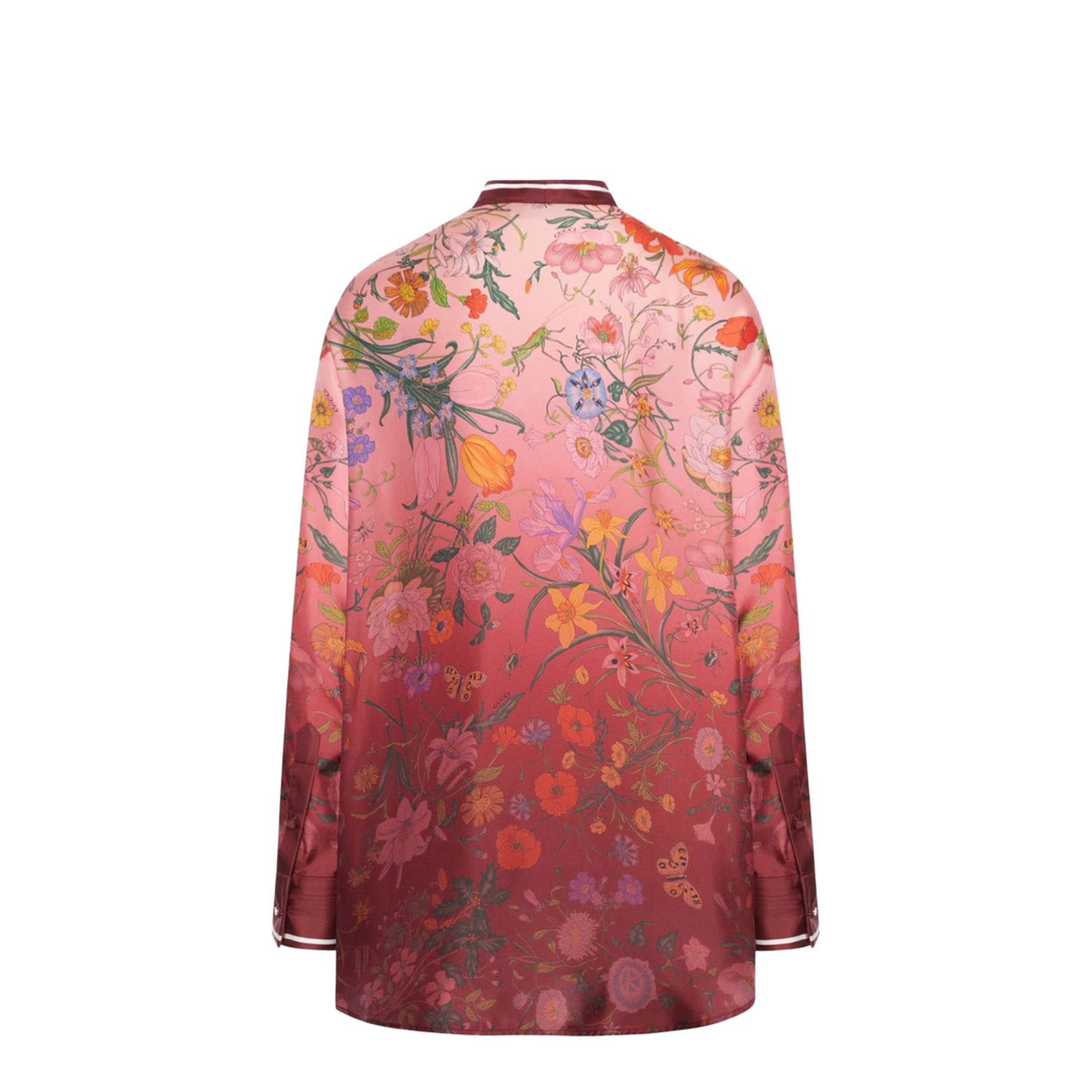 Printed Silk Shirt with Neck Bow in Pink and Rosso Ancora Red - Image 2