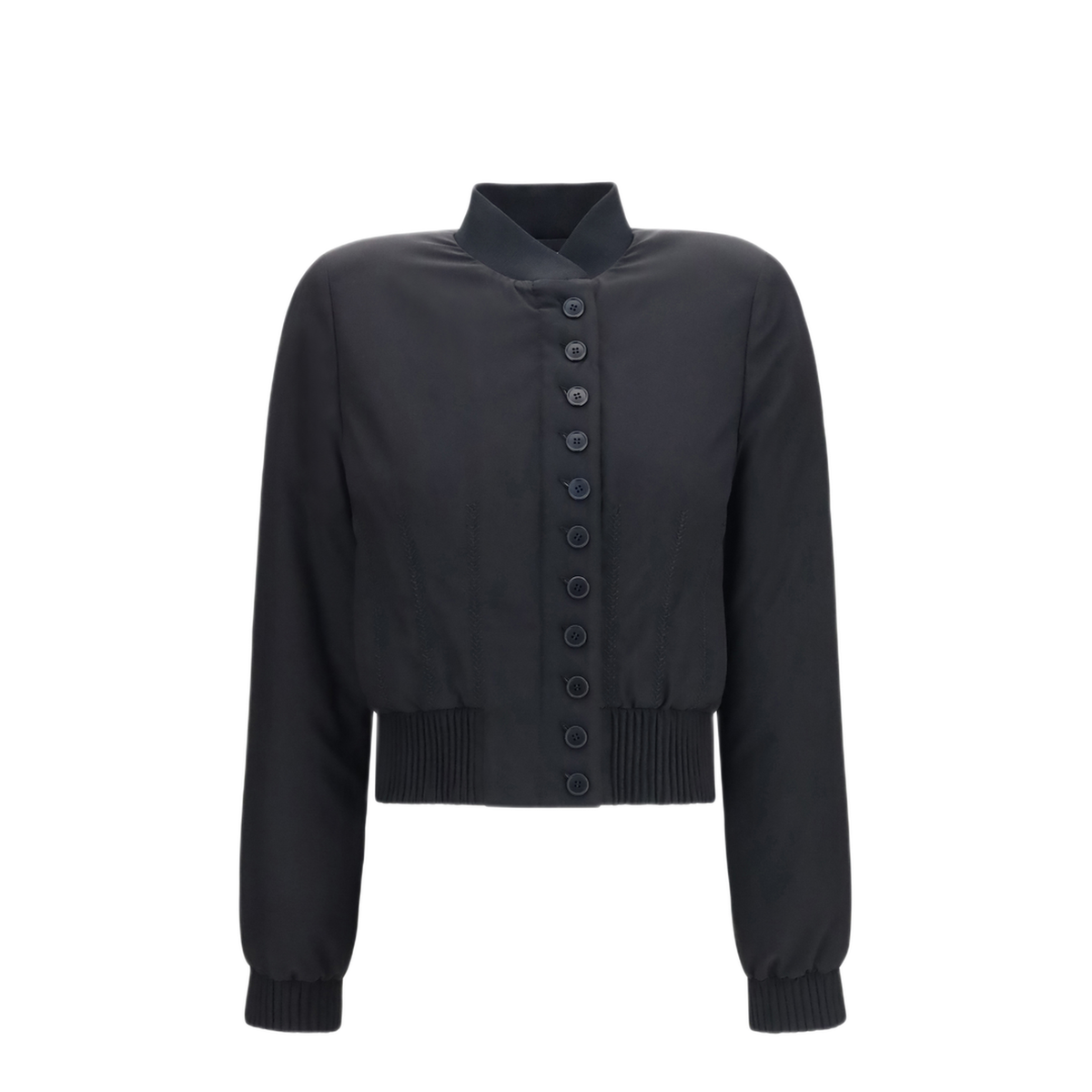 Buttoned Bomber Jacket With Visible Stitching - Image 1