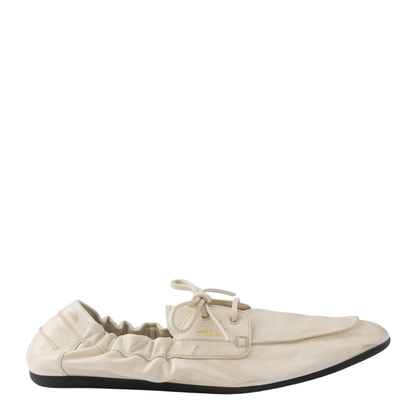 Shuffle Boat Loafers in Antique-Effect Leather, Talc Color - Image 1