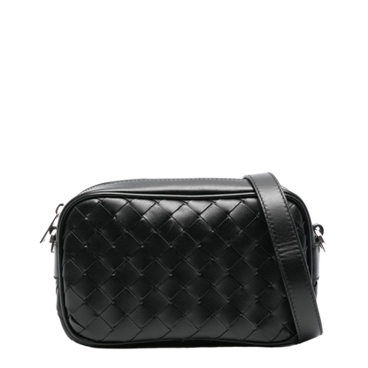 Intrecciato Mini Leather Camera Bags - Black - Image 1