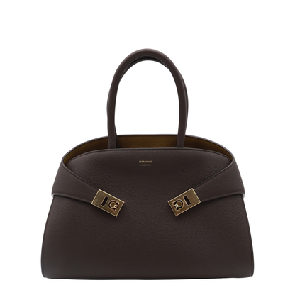 Hug Medium Hammered Calfskin Top Handle Bag - Testa Di Moro / Burnt Ocher - Image 2