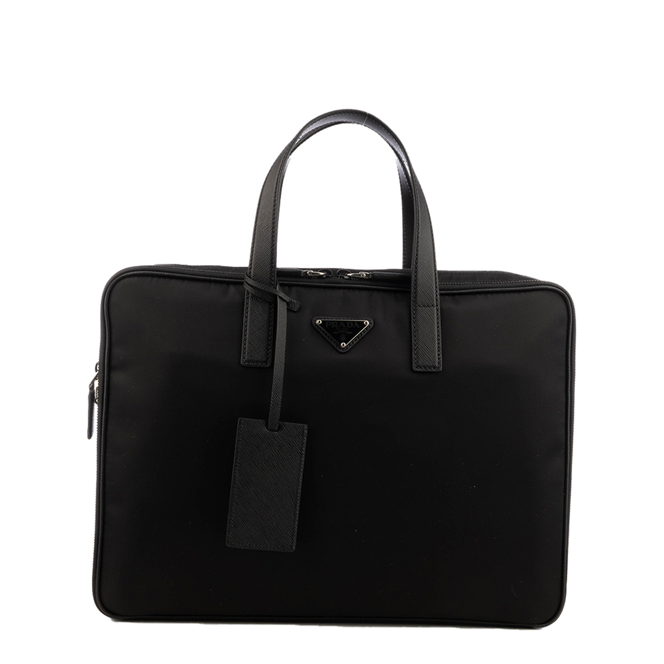 Re-Nylon Medium Saffiano Leather Briefcase - Black - Image 3