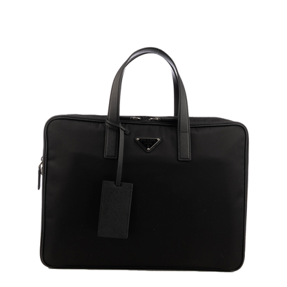 Re-Nylon Medium Saffiano Leather Briefcase - Black - Image 3