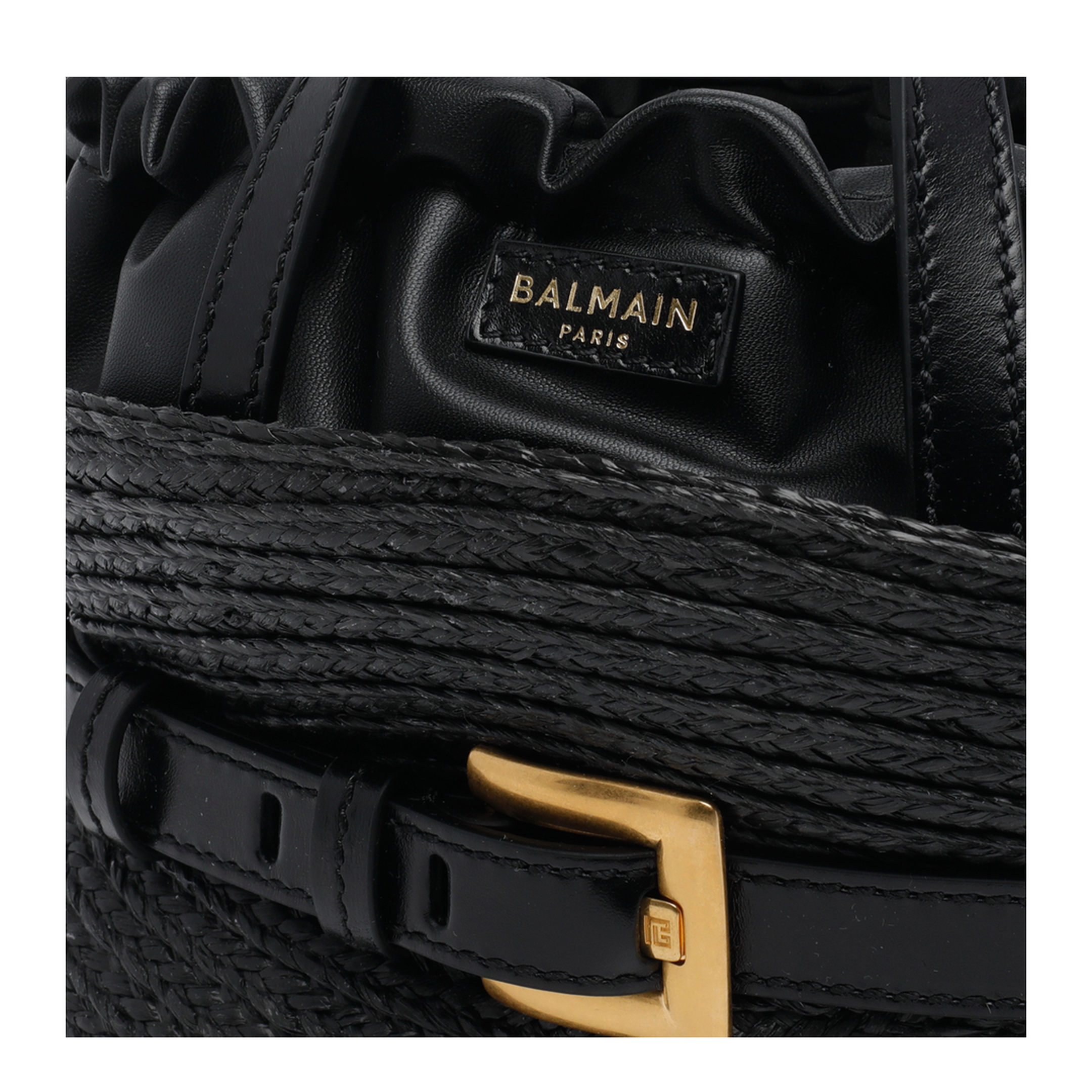 Shuffle Mini Calfskin and Raffia Bag - Black - Image 4