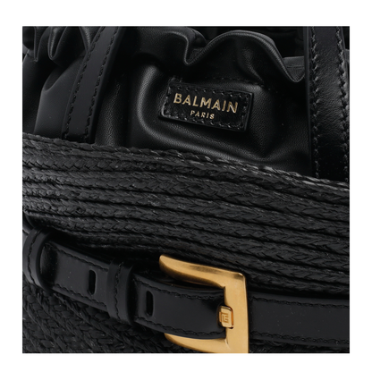 Shuffle Mini Calfskin and Raffia Bag - Black - Image 4