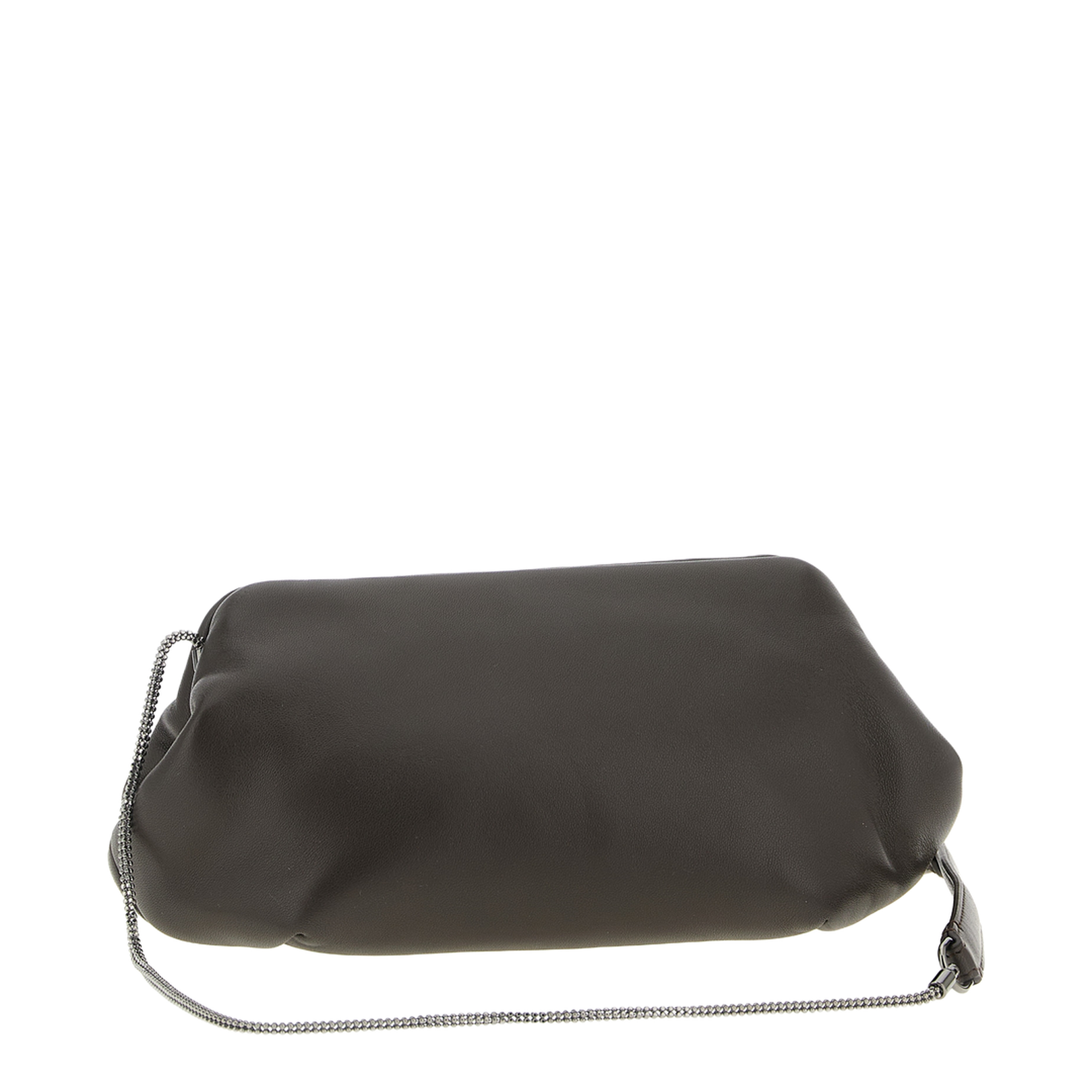 Leather Bag with Fixed Snap Closure and Monile Chain Detail - Image 2