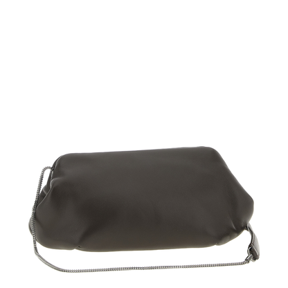 Leather Bag with Fixed Snap Closure and Monile Chain Detail - Image 2