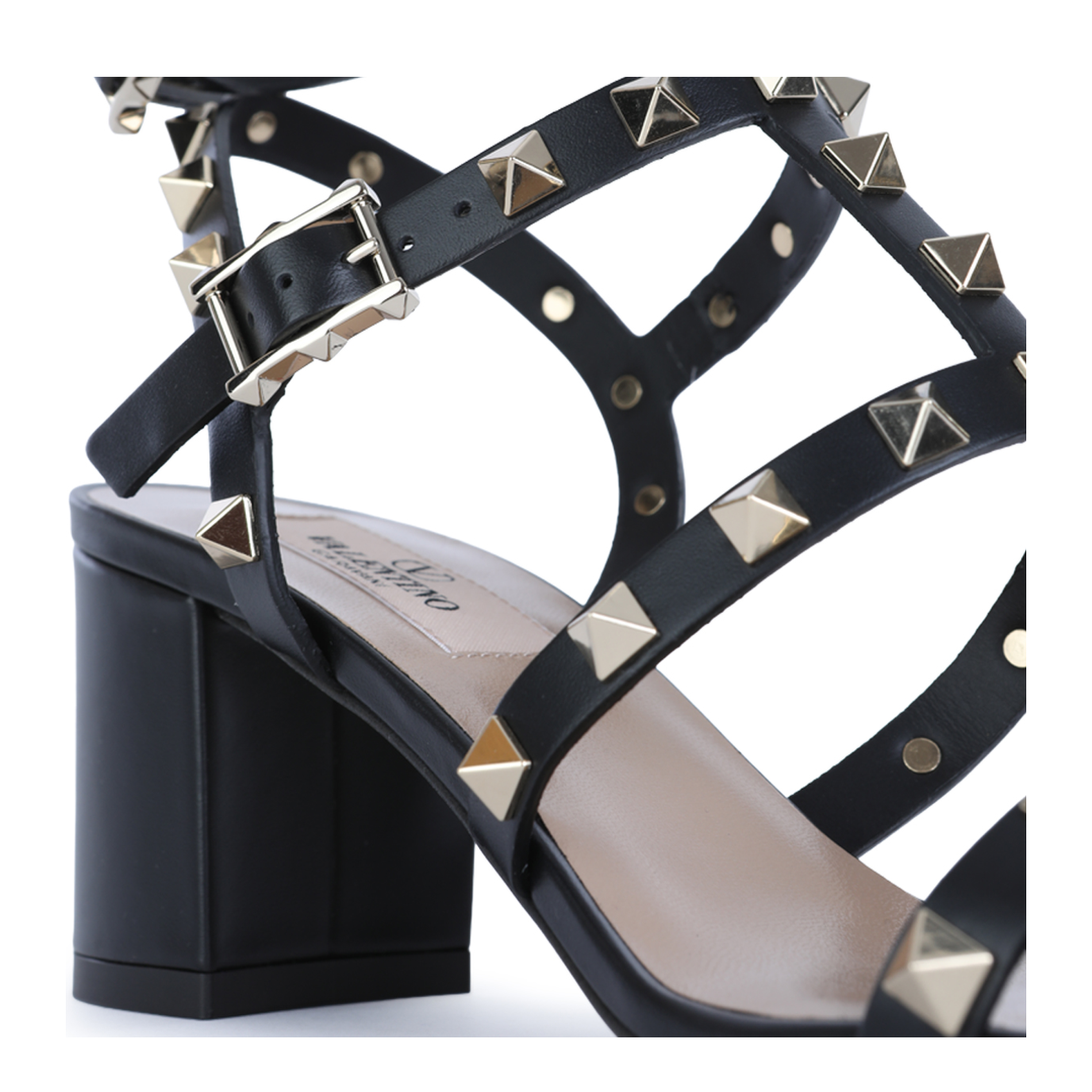 Rockstud Calfskin Leather Sandals with Studs in Black - Image 8
