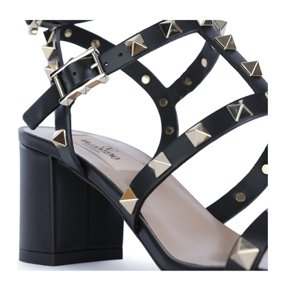 Rockstud Calfskin Leather Sandals with Studs in Black - Image 8
